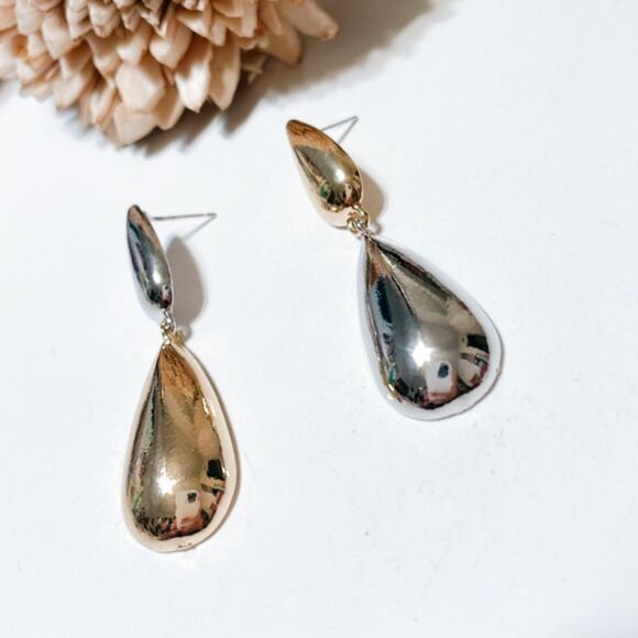 Two tone geo dangle earrings M266 - Picture 4 of 4